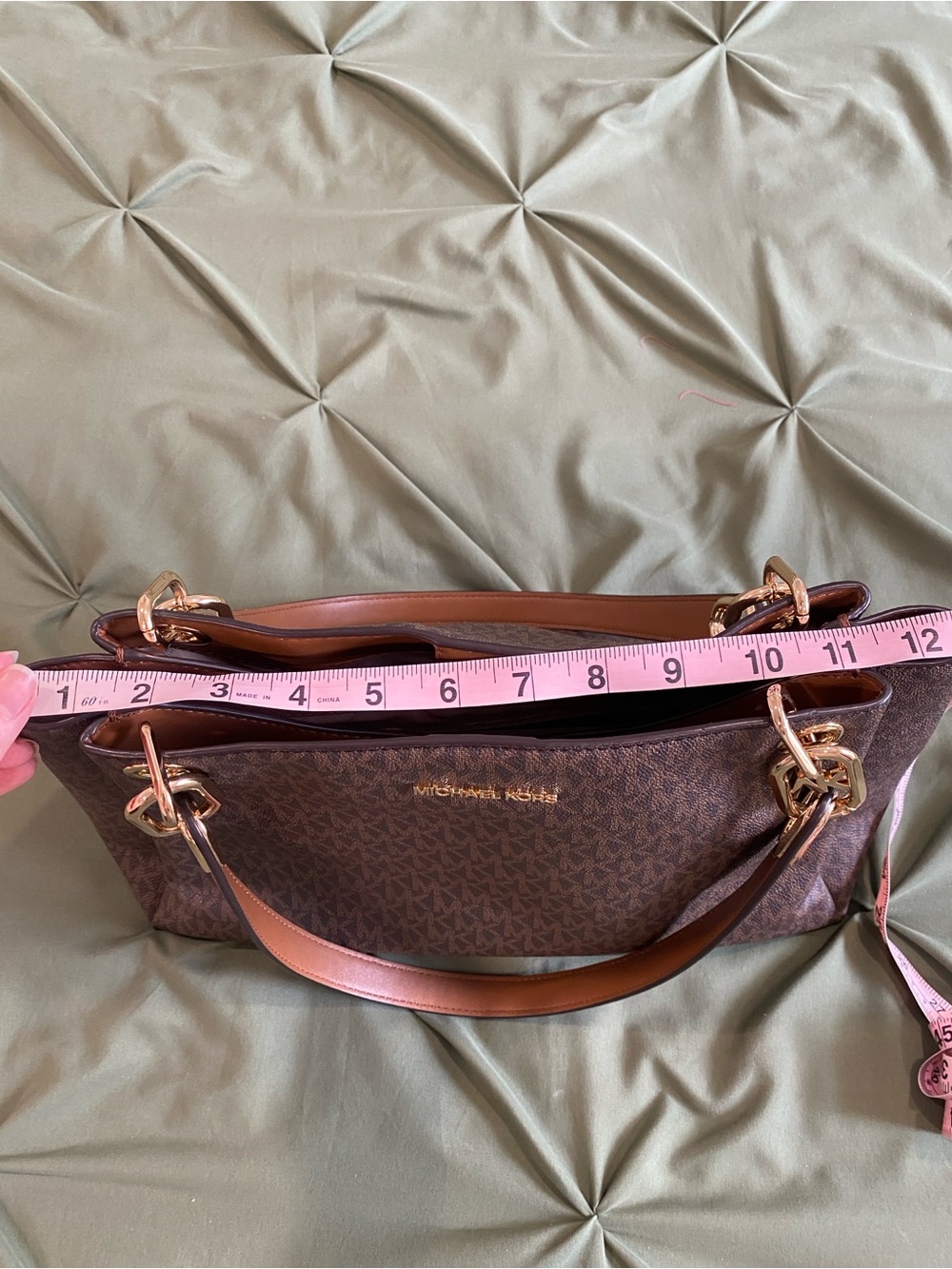 Michael Kors Brown Monogram Shoulder Tote with Gold Hardware - Picture 16 of 16